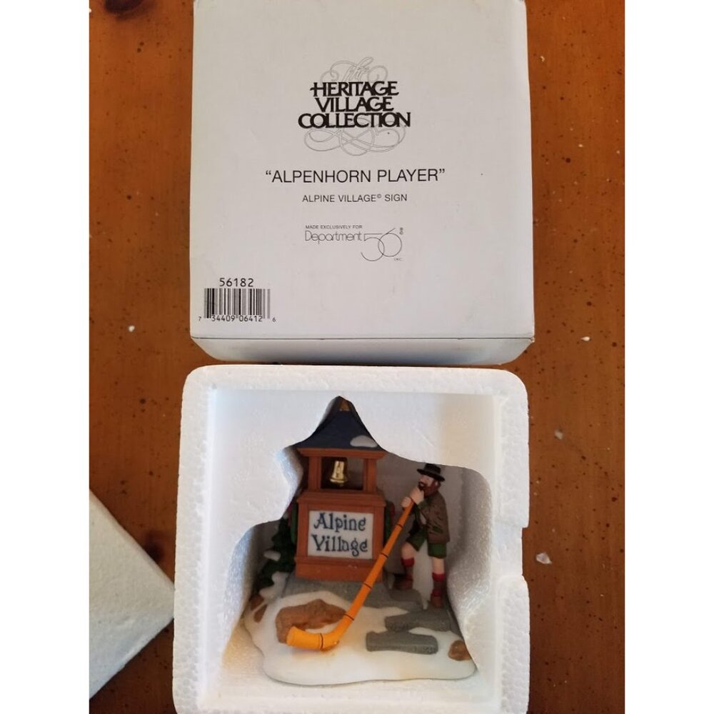 "Alpenhorn Player" Alpine Village Sign #56182 Heritage Village Collection